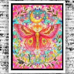 Butterfly Kaleidoscope Pink Bohemian Abstract Art Print Bright Unique 8.5x11